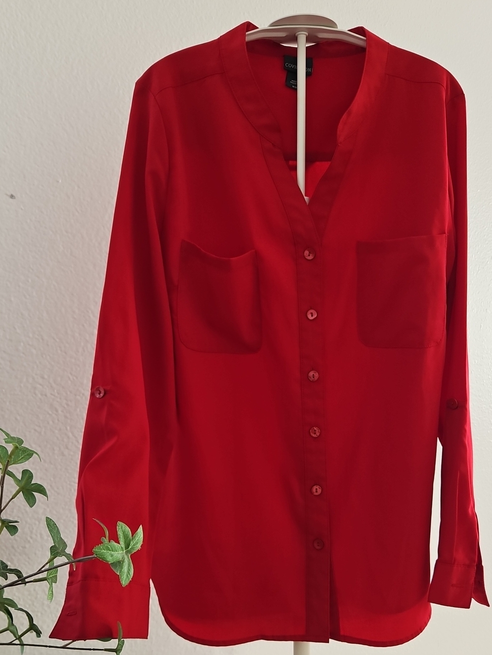 Covington Red Button-Front Blouse